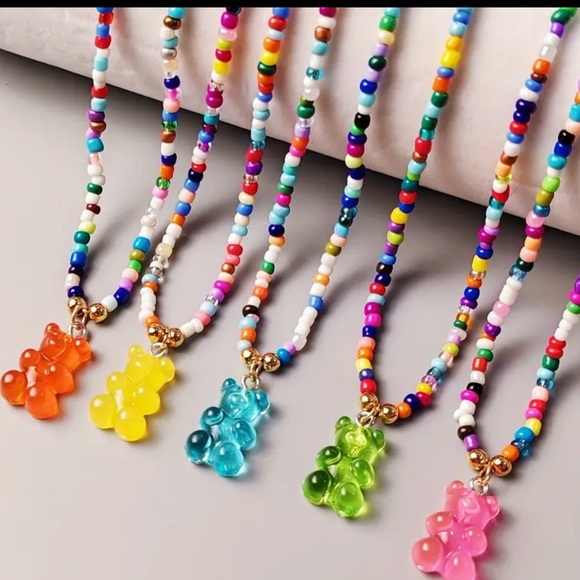 5-Pack Cute Y2K Sweet Colorful Jelly Bear Necklaces - Picture 1 of 5